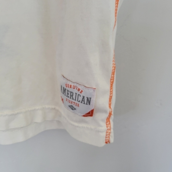 American Fighter Men's Medium White Short Sleeve Graphic Tee T-shirt Orange Blue - Picture 3 of 6